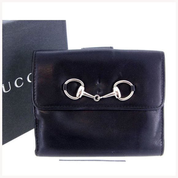 Authentic Gucci Wallet Purse Folding wallet Black Woman Used - Picture 1 of 7